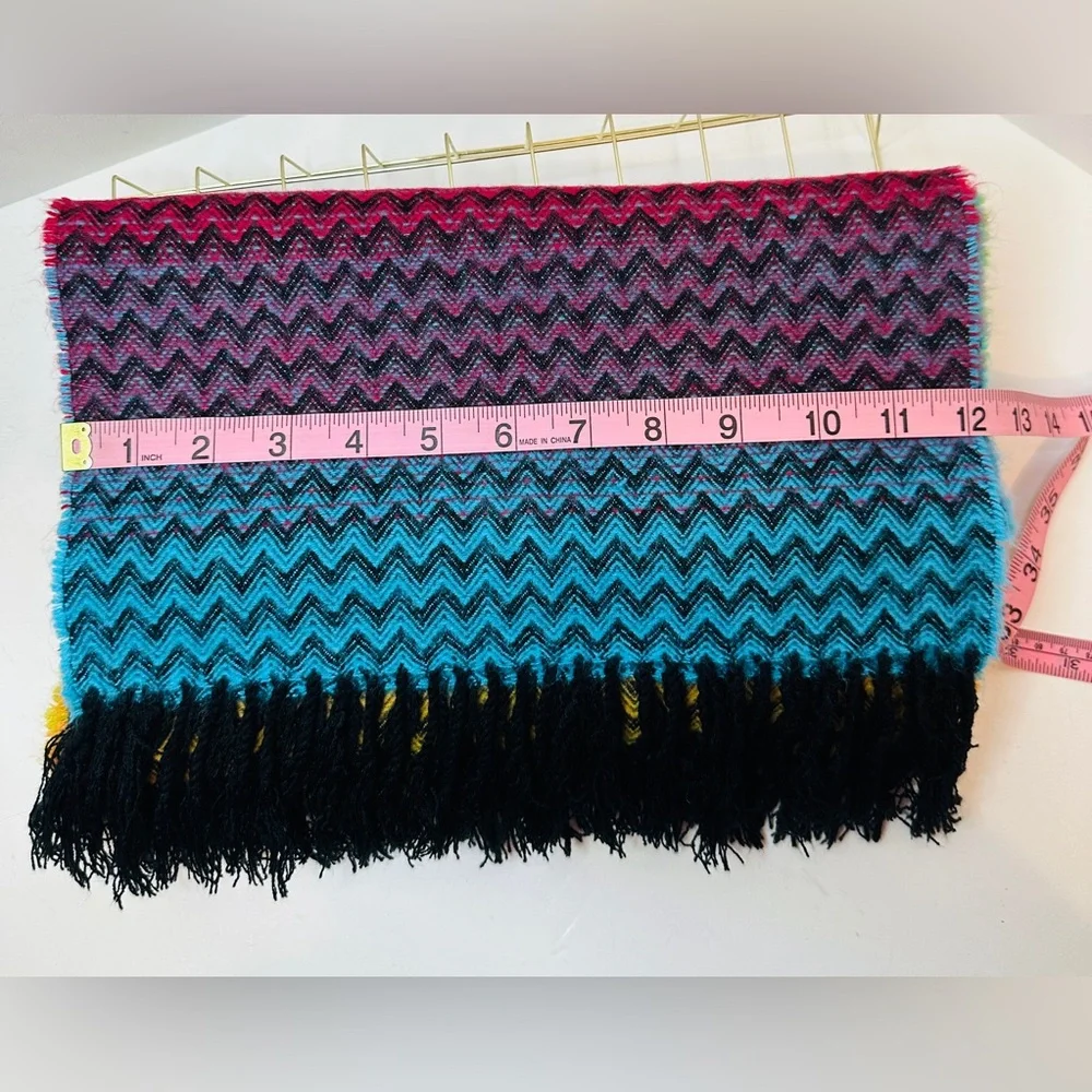 Rainbow Ombre Chevron Knit Rectangle Fringe Scarf by David & Young Super Soft